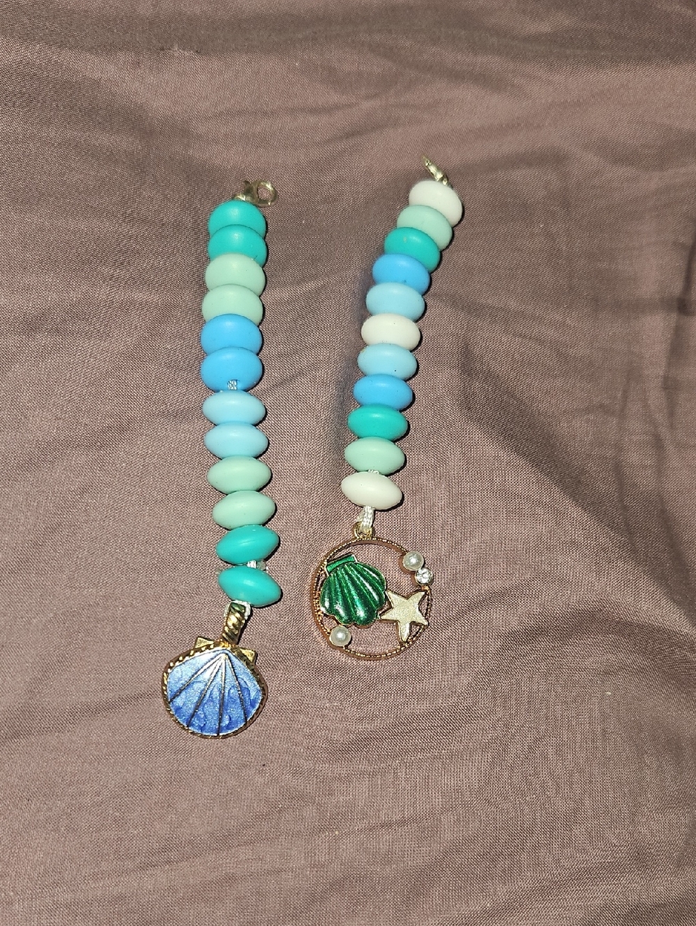 Set Of 2 Beaded Shell Cellphone Or Bag Charms